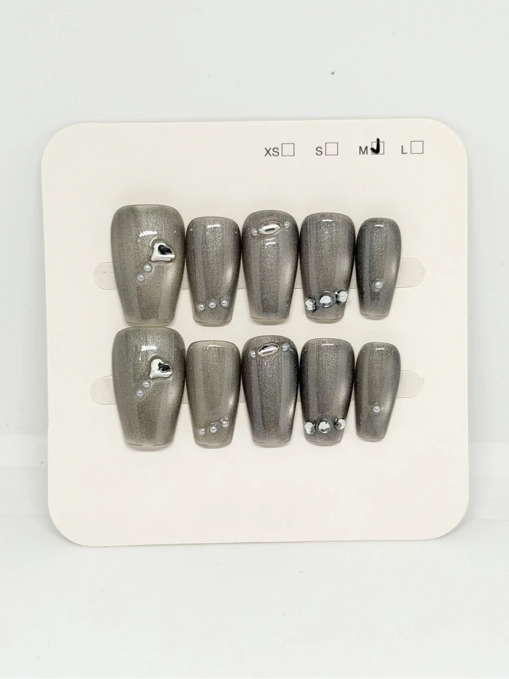 Gray Rhinestone Press-On Nail Set - Women Accessories